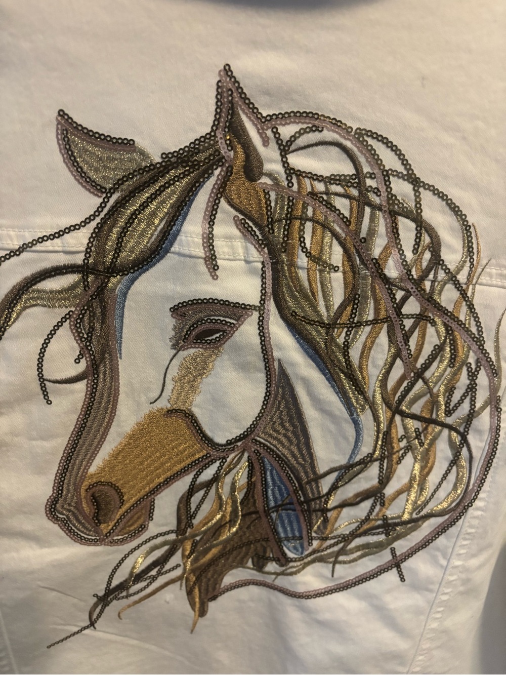 DG2 Diane Gilman White Denim Jacket Embroidered Horse Western Equestrian - Picture 3 of 11